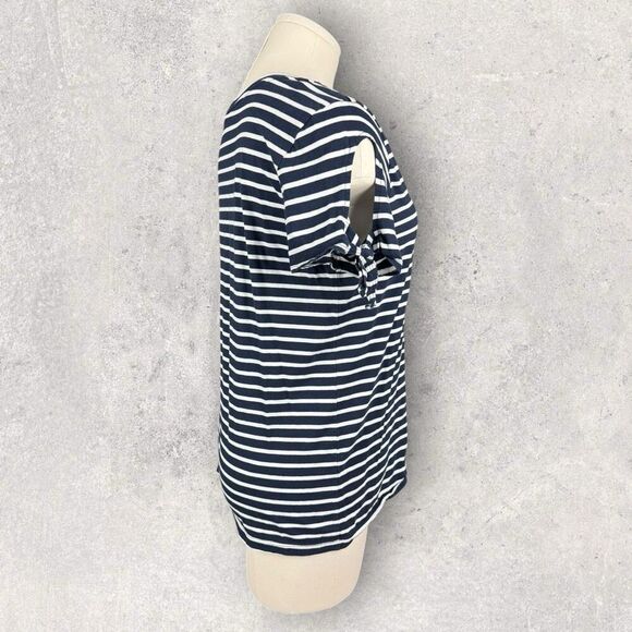 NAUTICA Navy and White Striped Crewneck Tee with Tie Sleeves | Size Large - Picture 2 of 4